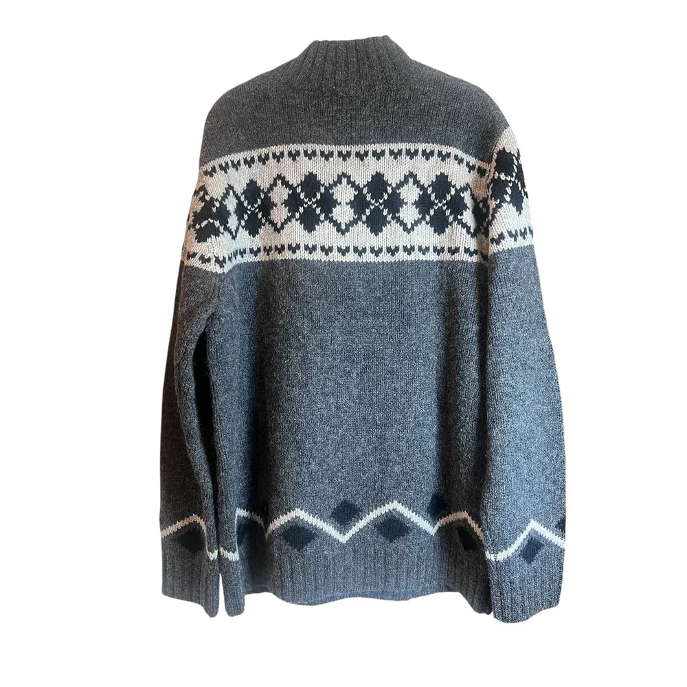 LL Bean Mens XL Shetland Wool‎ Quarter Zip Fair Isle Sweater Gray Nordic